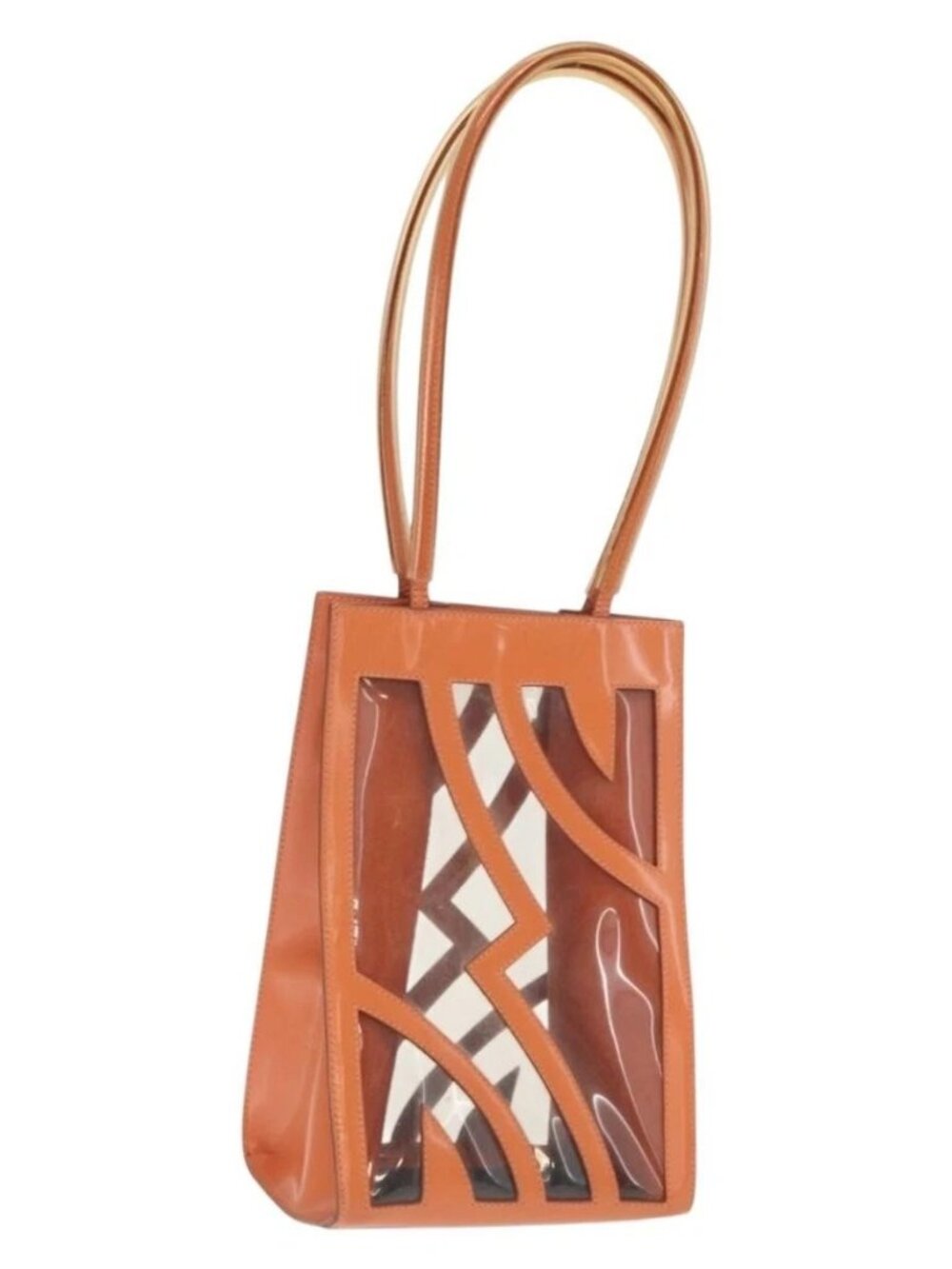 Salvatore Ferragamo Shoulder Bag Vinyl Orange Silver Auth BA9126